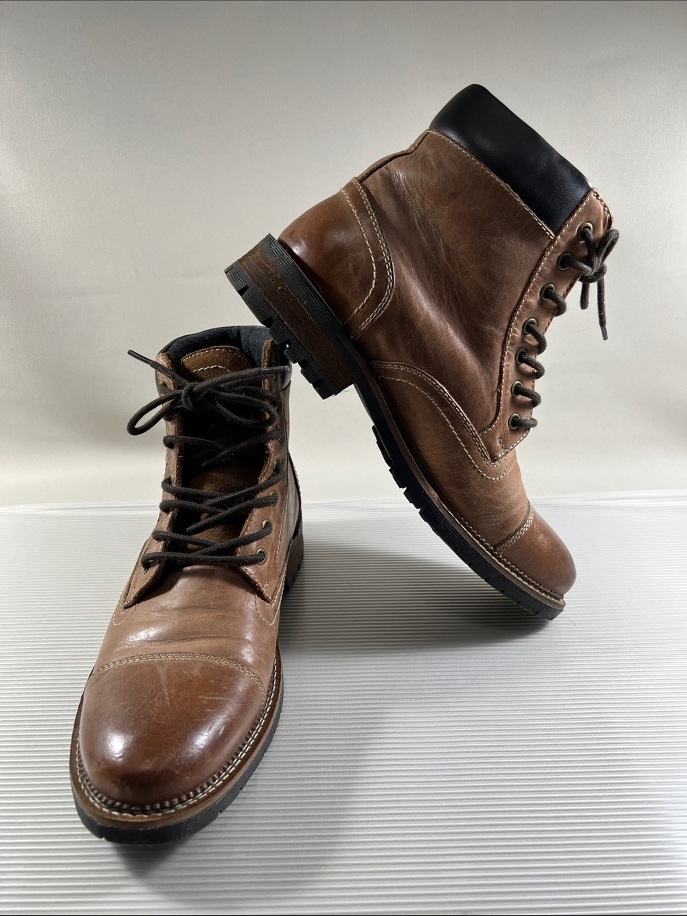 PEGABO Men's Brown Leather Lace-Up Boots - Size 7